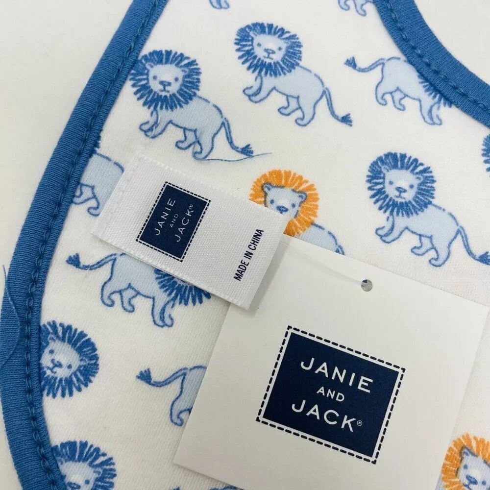 Janie and Jack Baby Boys One Size Lion Print Reversible Bib in White/Blue